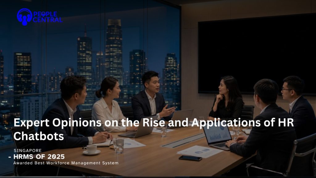 Business team in a Singapore boardroom discussing HR chatbots and workforce management